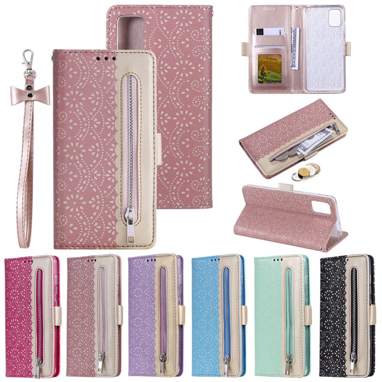 Lace Flower Skin Zipper Leather Cover for Samsung Galaxy S20 FE/S20 Fan Edition/S20 FE 5G/S20 Fan Edition 5G - Pink-11