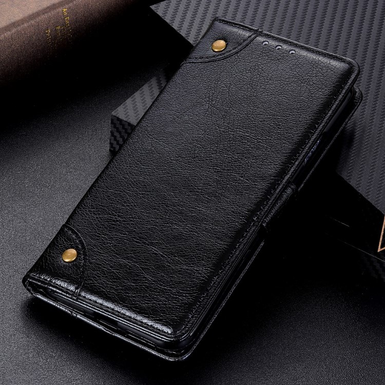 Nappa Texture for Samsung Galaxy A42 5G Brass Button Leather Wallet Phone Casing Cover - Black-12
