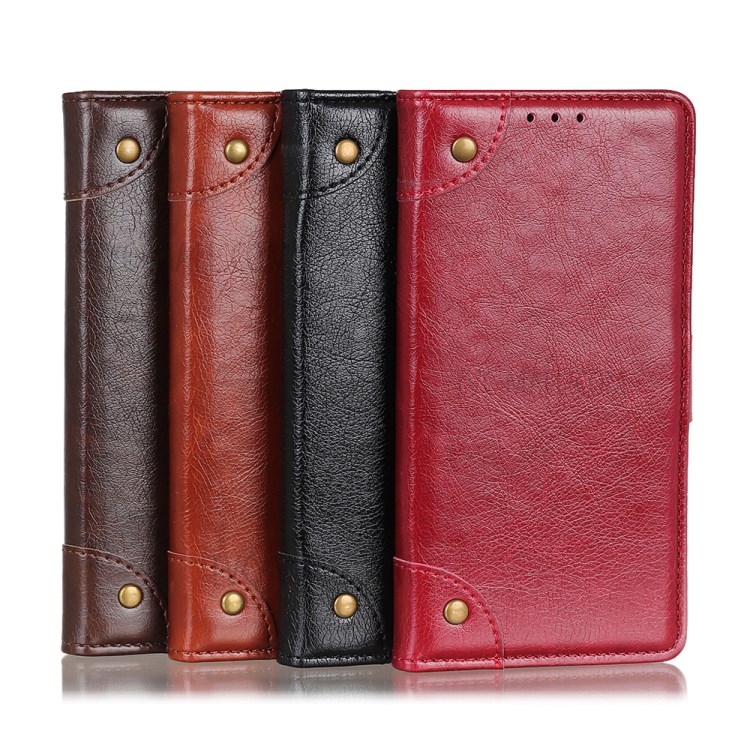 Nappa Texture for Samsung Galaxy A42 5G Brass Button Leather Wallet Phone Casing Cover - Black-13