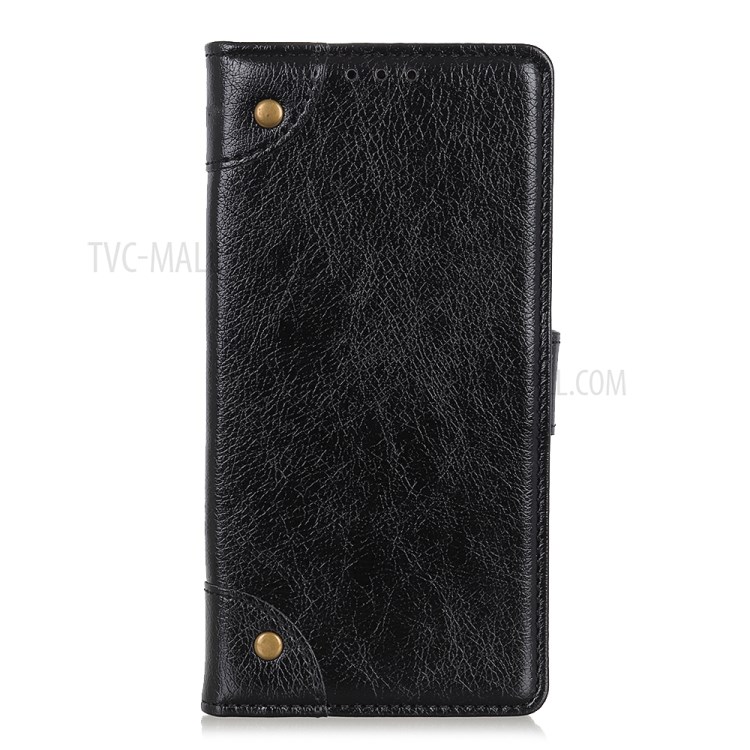Nappa Texture for Samsung Galaxy A42 5G Brass Button Leather Wallet Phone Casing Cover - Black-2