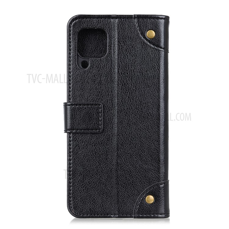 Nappa Texture for Samsung Galaxy A42 5G Brass Button Leather Wallet Phone Casing Cover - Black-3