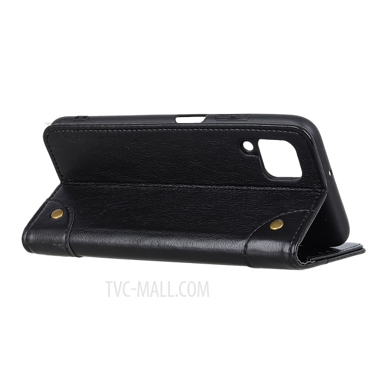 Nappa Texture for Samsung Galaxy A42 5G Brass Button Leather Wallet Phone Casing Cover - Black-4