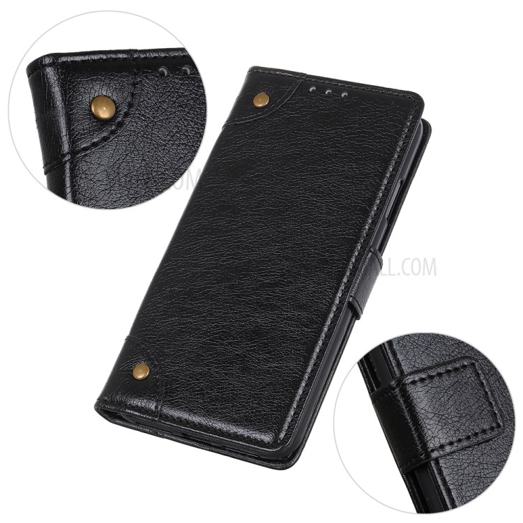 Nappa Texture for Samsung Galaxy A42 5G Brass Button Leather Wallet Phone Casing Cover - Black-8