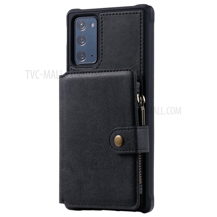 Zipper Pocket Leather Coated TPU Phone Back Case with Kickstand for Samsung Galaxy Note 20 5G / Galaxy Note 20 - Black-2