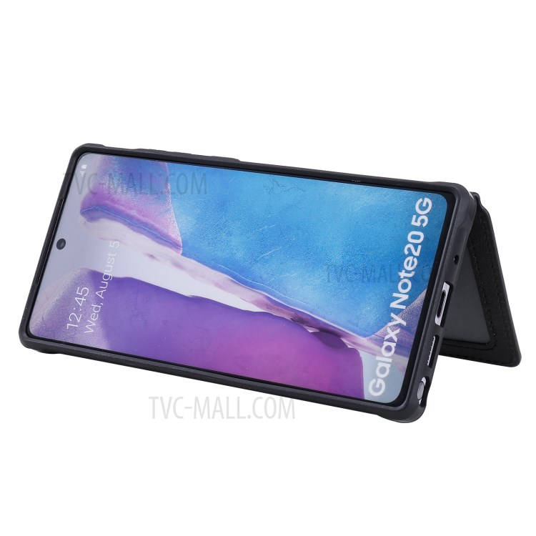 Zipper Pocket Leather Coated TPU Phone Back Case with Kickstand for Samsung Galaxy Note 20 5G / Galaxy Note 20 - Black-5