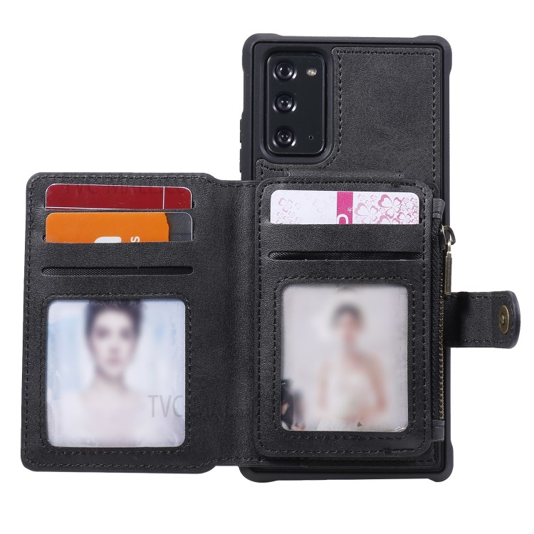Zipper Pocket Leather Coated TPU Phone Back Case with Kickstand for Samsung Galaxy Note 20 5G / Galaxy Note 20 - Black-6