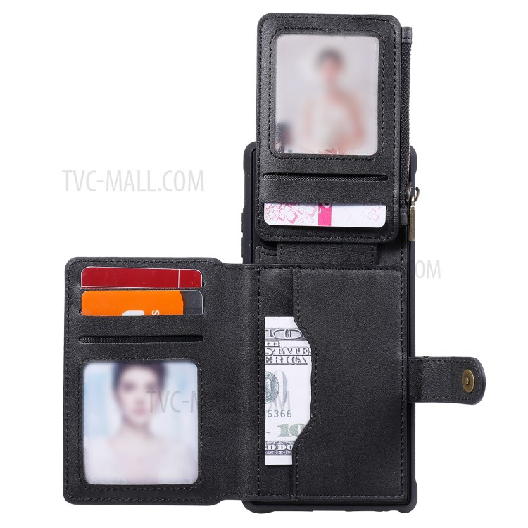 Zipper Pocket Leather Coated TPU Phone Back Case with Kickstand for Samsung Galaxy Note 20 5G / Galaxy Note 20 - Black-7