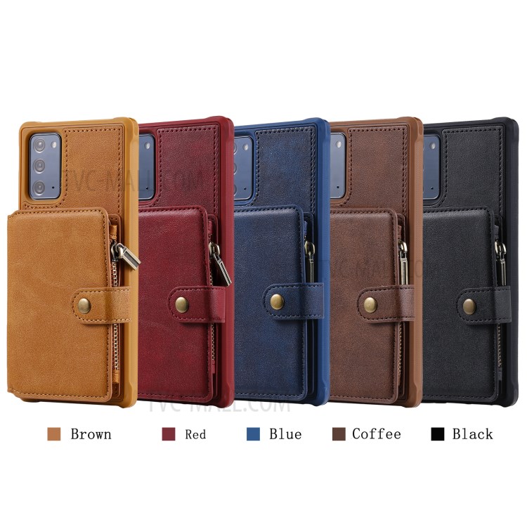 Zipper Pocket Leather Coated TPU Phone Back Case with Kickstand for Samsung Galaxy Note 20 5G / Galaxy Note 20 - Black-8