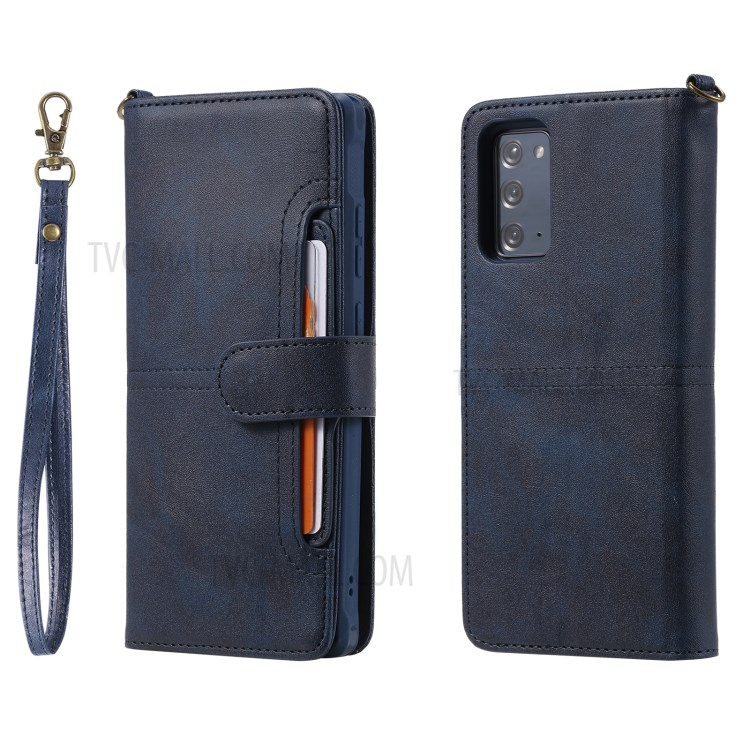 Magnetic Destacleable 2-em-1 Carteira Phone Case Para Samsung Galaxy Nota 20 / Nota 20 5G - Azul-1