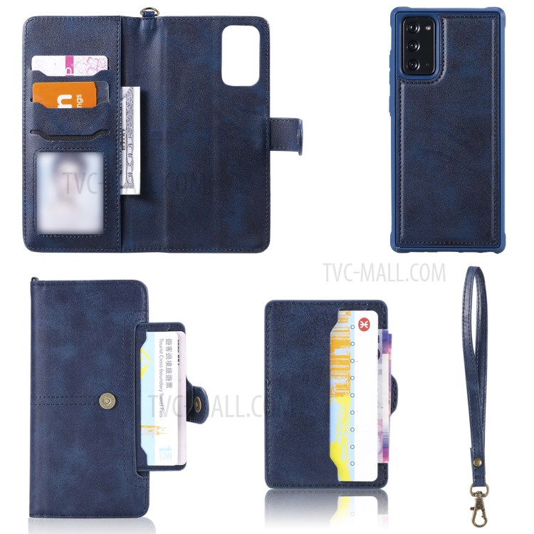 Magnetic Destacleable 2-em-1 Carteira Phone Case Para Samsung Galaxy Nota 20 / Nota 20 5G - Azul-16