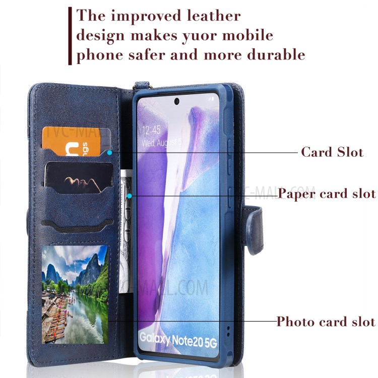 Magnetic Destacleable 2-em-1 Carteira Phone Case Para Samsung Galaxy Nota 20 / Nota 20 5G - Azul-2