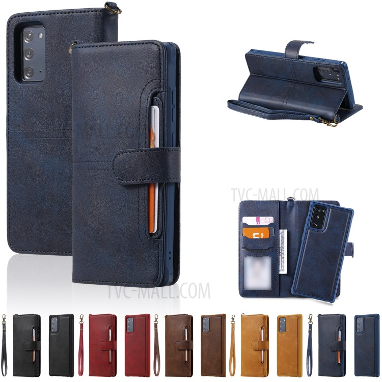 Magnetic Destacleable 2-em-1 Carteira Phone Case Para Samsung Galaxy Nota 20 / Nota 20 5G - Azul-23