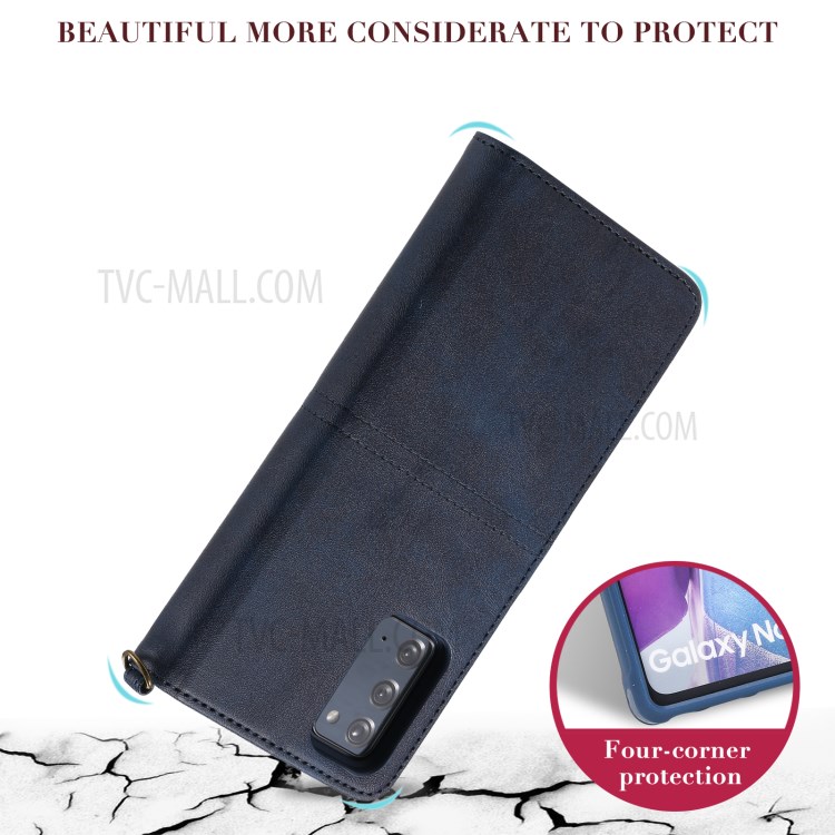 Magnetic Destacleable 2-em-1 Carteira Phone Case Para Samsung Galaxy Nota 20 / Nota 20 5G - Azul-7