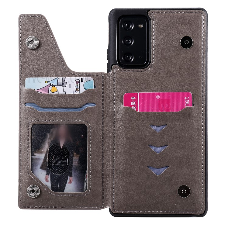 Imprint Cat and Bee Leather Coated TPU Kickstand for Samsung Galaxy Note 20/Note 20 5G Card Holder Case - Grey-19