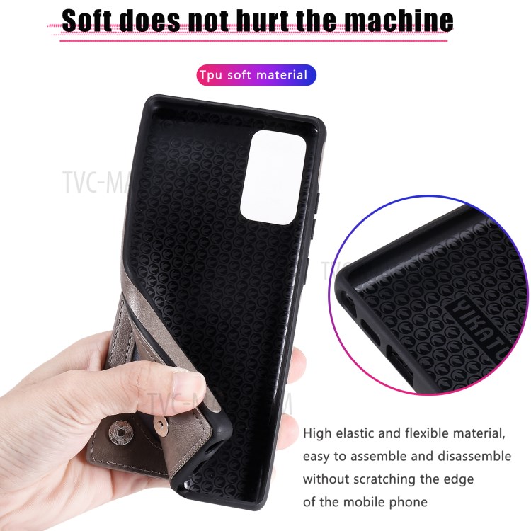 Imprint Cat and Bee Leather Coated TPU Kickstand for Samsung Galaxy Note 20/Note 20 5G Card Holder Case - Grey-5