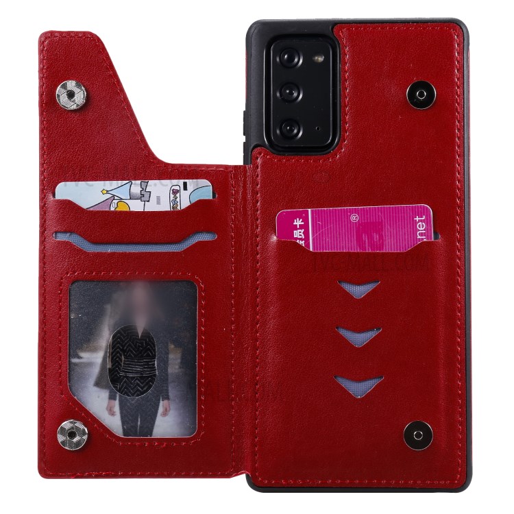 Imprint Cat and Bee Leather Coated TPU Kickstand for Samsung Galaxy Note 20/Note 20 5G Card Holder Case - Red-9