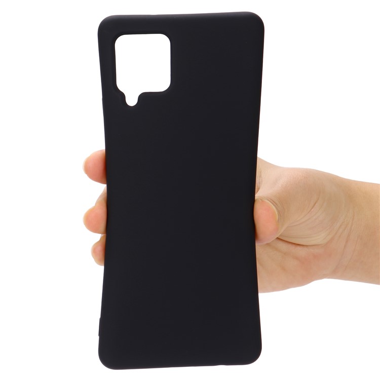 Liquid Silicone Soft Phone Cover with Strap for Samsung Galaxy A42 5G - Black-4