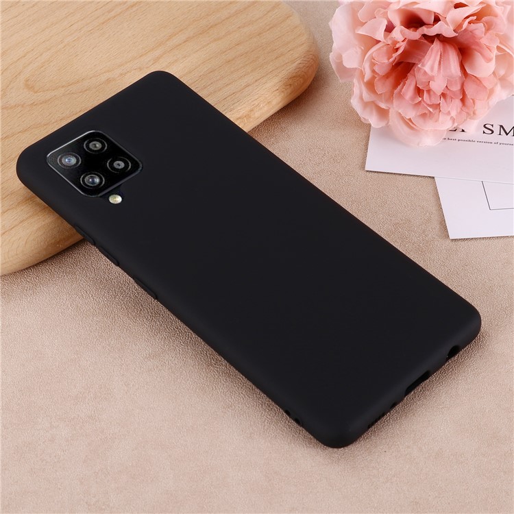 Liquid Silicone Soft Phone Cover with Strap for Samsung Galaxy A42 5G - Black-6