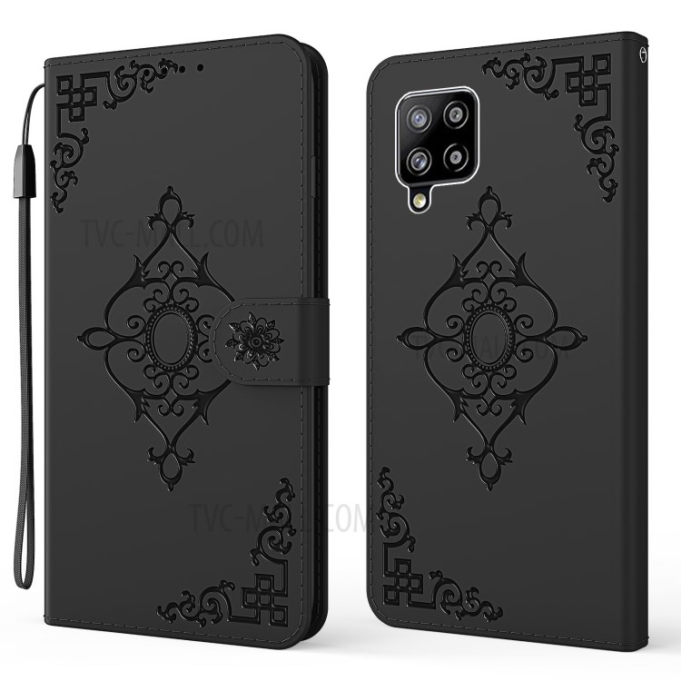 Symmetrical Pattern Imprinting Wallet Leather Phone Stand Protector for Samsung Galaxy A42 5G - Black-1