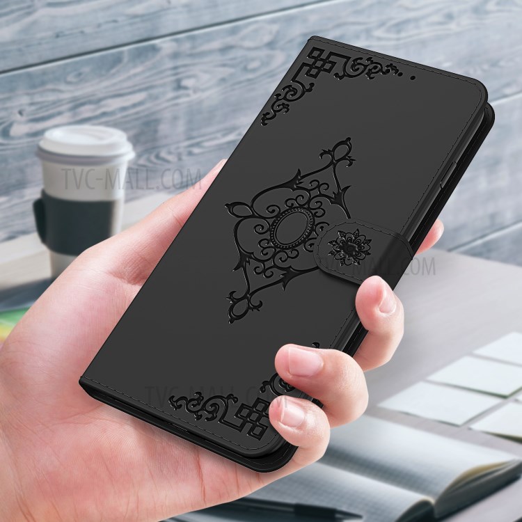Symmetrical Pattern Imprinting Wallet Leather Phone Stand Protector for Samsung Galaxy A42 5G - Black-7