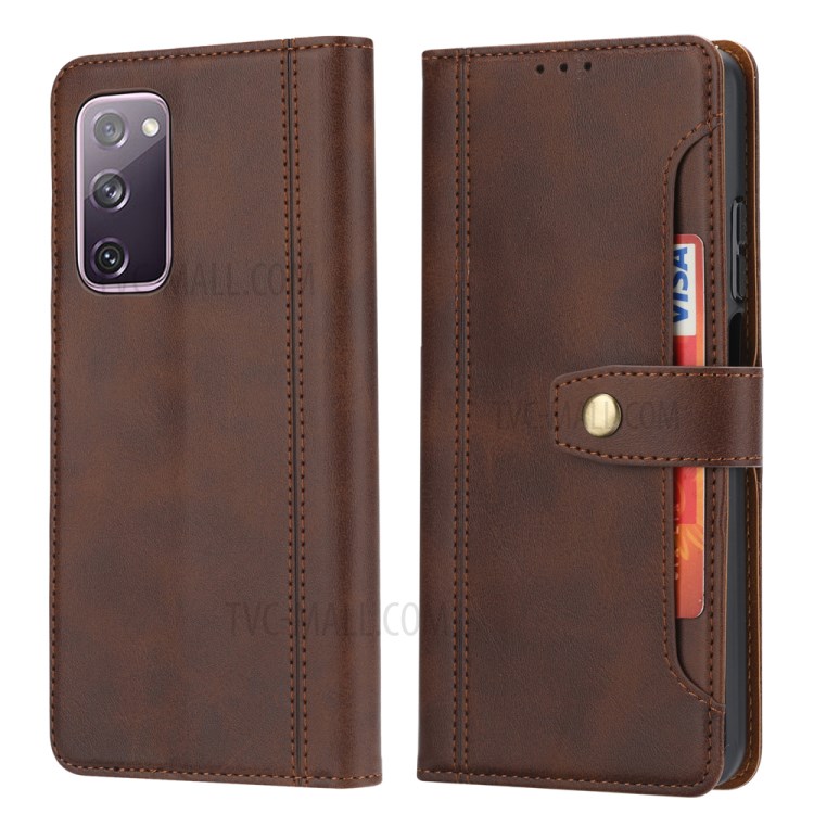 Leather Wallet Stand Phone Shell with Supporting Stand for Samsung Galaxy S20 FE/S20 Fan Edition/S20 FE 5G/S20 Fan Edition 5G - Brown-1
