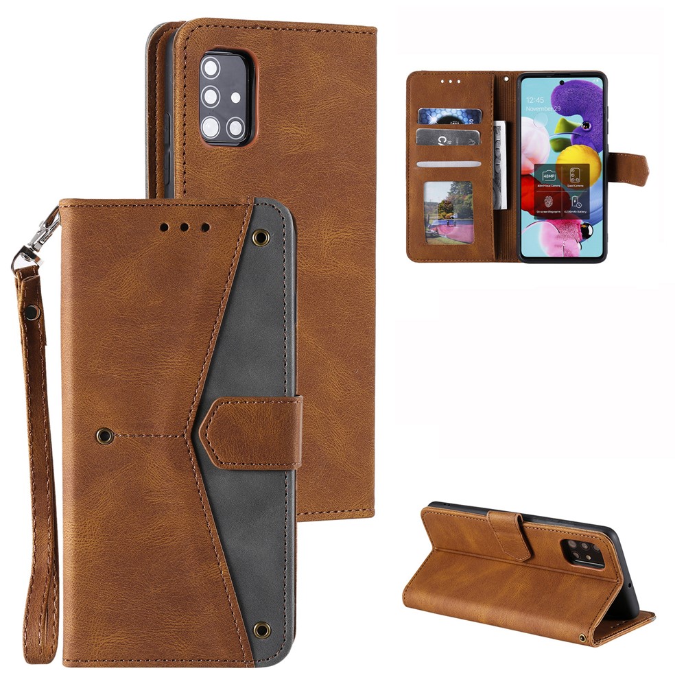 Rebite Decor Skin-Sentindo Splicing Couro Carteira Telefone Capa De Proteção Para Samsung Galaxy S20 Fe / S20 Fan Edition / S20 Fe 5G / S20 Ventilador Edição 5G / S20 Lite - Castanho-1