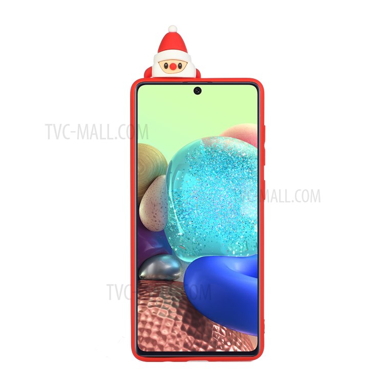 3D Christmas Doll Decor + Christmas Pattern Printing TPU Phone Cover Case for Samsung Galaxy A71 SM-A715 - Red Nose Santa and Moose-2