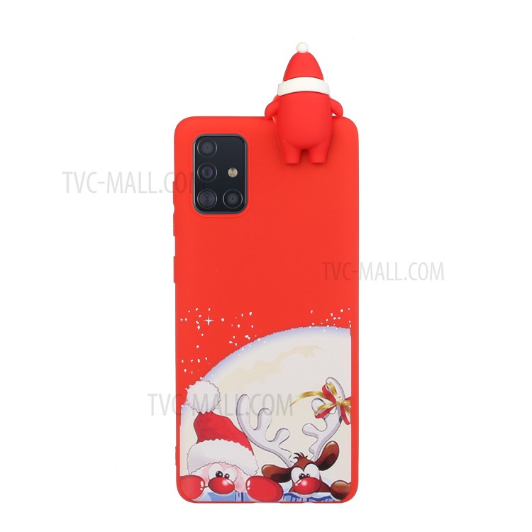 3D Christmas Doll Decor + Christmas Pattern Printing TPU Phone Cover Case for Samsung Galaxy A71 SM-A715 - Red Nose Santa and Moose-3