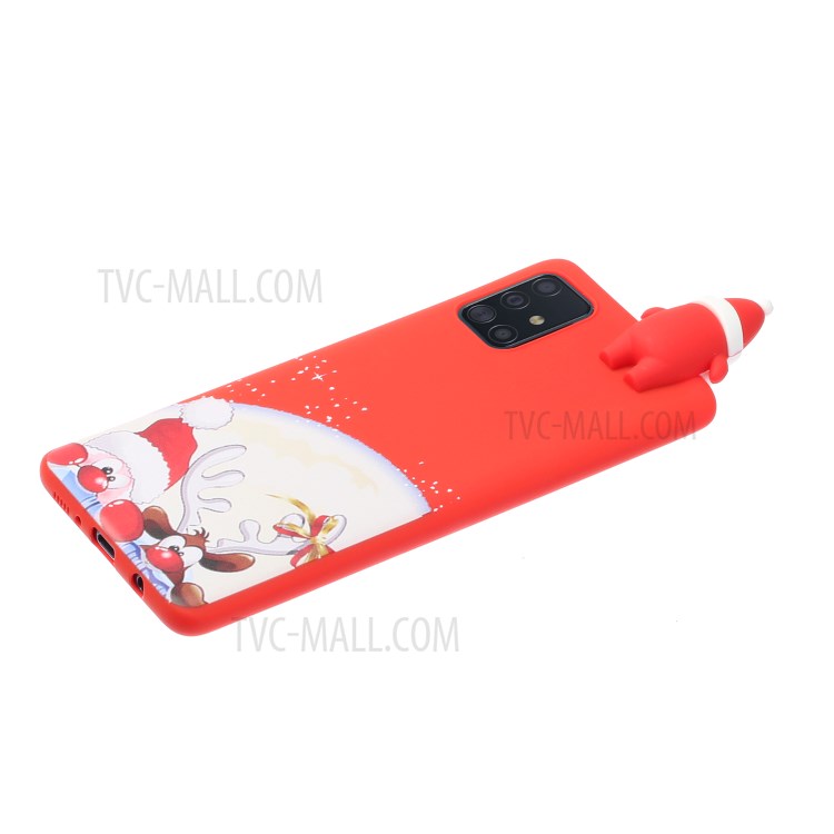 3D Christmas Doll Decor + Christmas Pattern Printing TPU Phone Cover Case for Samsung Galaxy A71 SM-A715 - Red Nose Santa and Moose-4