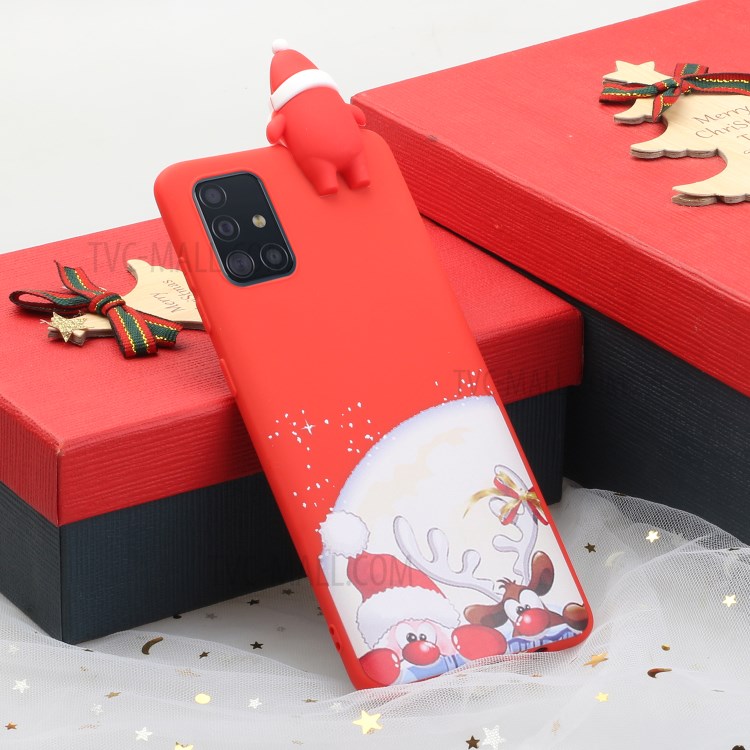 3D Christmas Doll Decor + Christmas Pattern Printing TPU Phone Cover Case for Samsung Galaxy A71 SM-A715 - Red Nose Santa and Moose-5