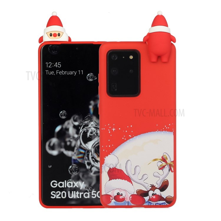 Caso De La Cubierta Del Teléfono De La Decoración De La Muñeca De Navidad 3D Para Samsung Galaxy S20 Ultra - Nariz Roja Santa Y Alce-1