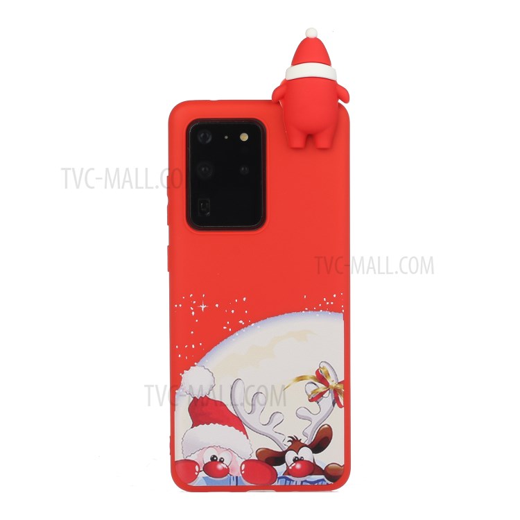 Caso De La Cubierta Del Teléfono De La Decoración De La Muñeca De Navidad 3D Para Samsung Galaxy S20 Ultra - Nariz Roja Santa Y Alce-2