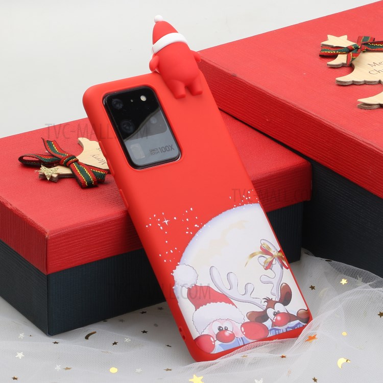 Caso De La Cubierta Del Teléfono De La Decoración De La Muñeca De Navidad 3D Para Samsung Galaxy S20 Ultra - Nariz Roja Santa Y Alce-5
