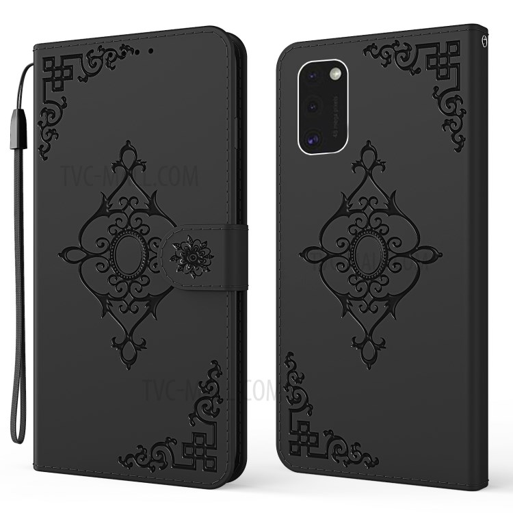 Modèle Symétrique Imprimant Portefeuille De Téléphone En Cuir + Protecteur De Stand Avec Sangle Pratique Pour Samsung Galaxy S30 - Noir-1