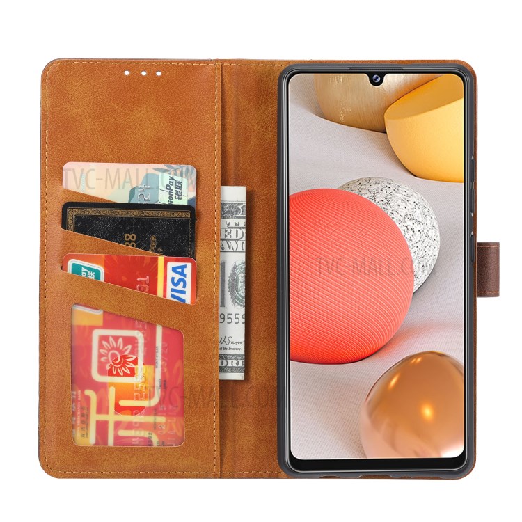 Leather Wallet Stand Phone Shell for Samsung Galaxy A42 5G with Supporting Stand - Brown-2