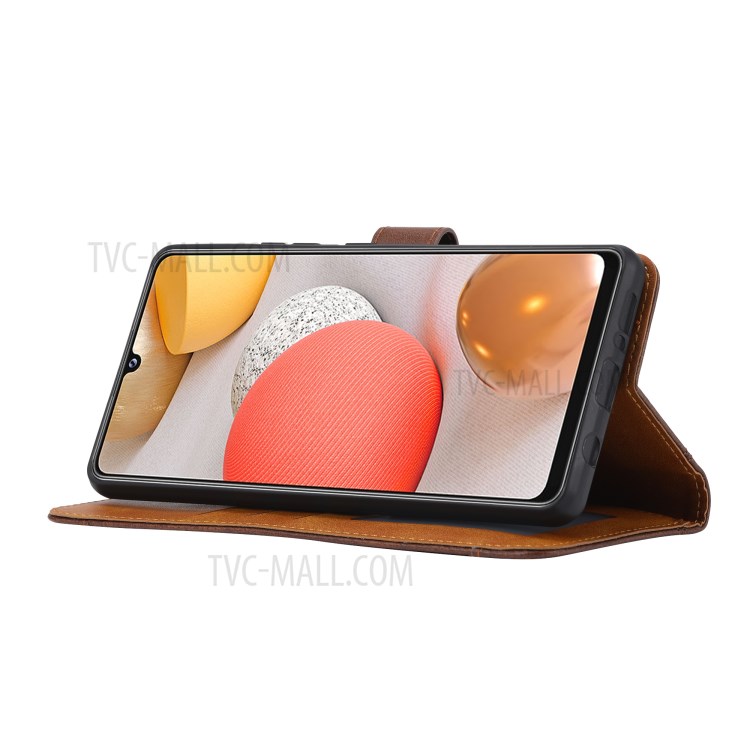 Leather Wallet Stand Phone Shell for Samsung Galaxy A42 5G with Supporting Stand - Brown-3