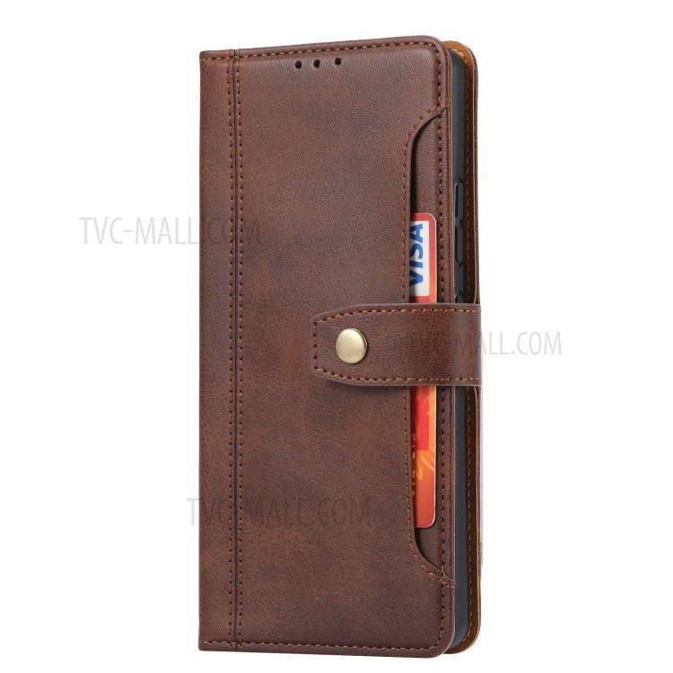 Leather Wallet Stand Phone Shell for Samsung Galaxy A42 5G with Supporting Stand - Brown-4