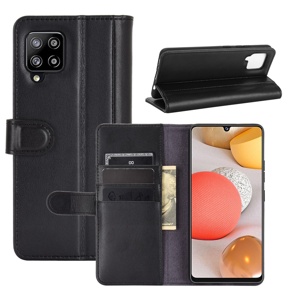 Shell Protetor De Telefone De Couro Dividido Com Carteira E Suporte Para Samsung Galaxy A42 5G - Preto-1