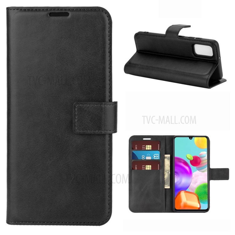Square Buckle PU Leather Folio Flip Cover Case for Samsung Galaxy A41 (Global Version) - Black-1
