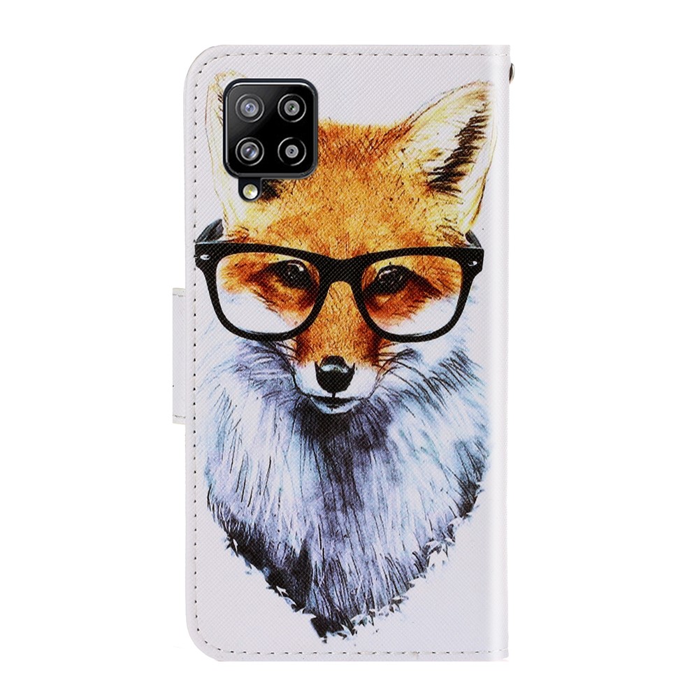 Funda De Cuero De Impresión Del Patrón Para Samsung Galaxy A42 5G Stand Wallet Cubierta De Teléfono Celular - Perro Con Vasos-3