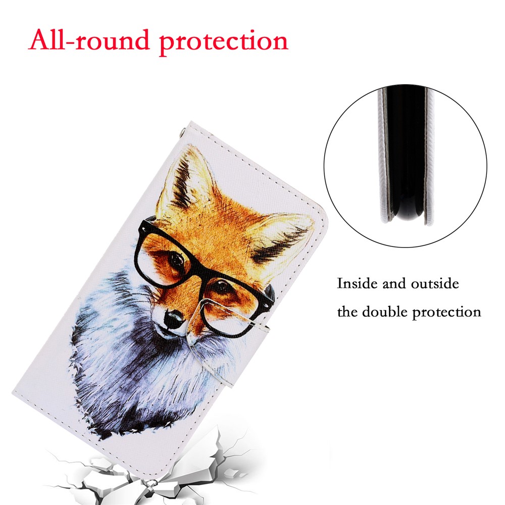 Funda De Cuero De Impresión Del Patrón Para Samsung Galaxy A42 5G Stand Wallet Cubierta De Teléfono Celular - Perro Con Vasos-5