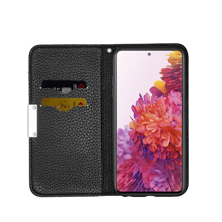 Hebilla De Metal Absorción Automática Litchi Cuero De Piel Cubierta Con Titular De La Tarjeta Para Samsung Galaxy S20 Fe / S20 Fan Edition / S20 Fe 5G / S20 Edición De Ventilador 5G / S20 Lite - Negro-4