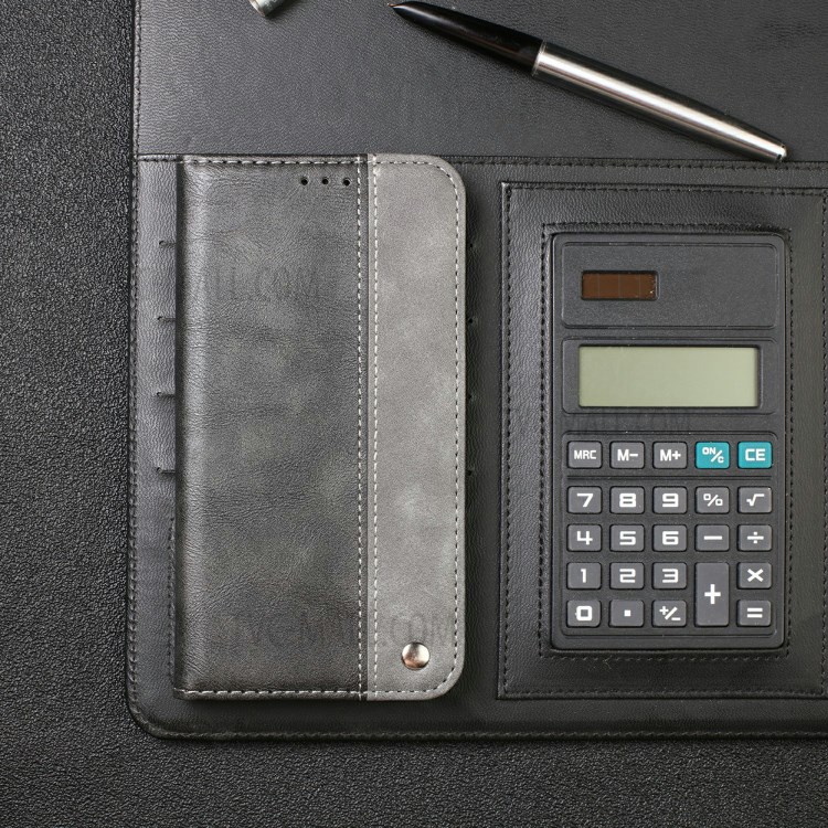 Auto-absorbed Business Splice Leather Cover Card Slot Stand Case for Samsung Galaxy S20 FE/S20 FE 5G - Grey-12