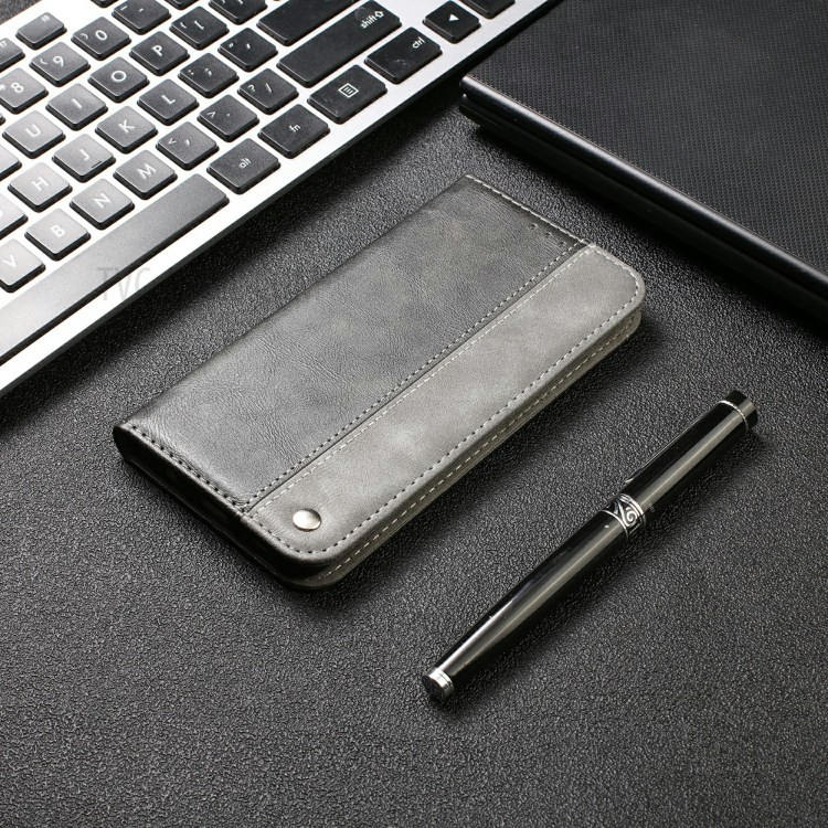 Auto-absorbed Business Splice Leather Cover Card Slot Stand Case for Samsung Galaxy S20 FE/S20 FE 5G - Grey-13