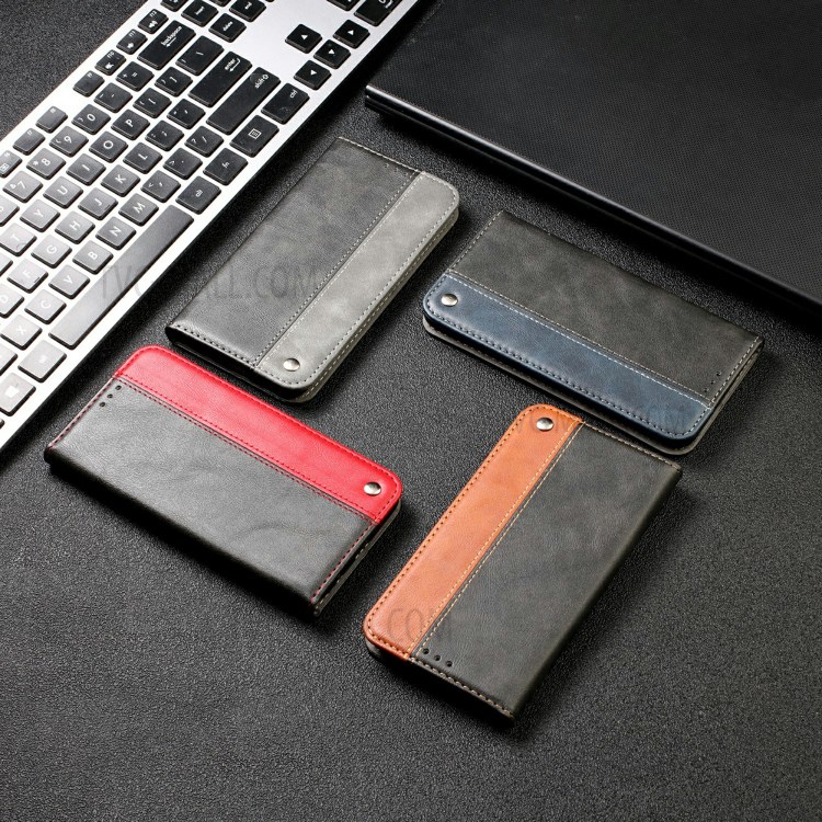 Auto-absorbed Business Splice Leather Cover Card Slot Stand Case for Samsung Galaxy S20 FE/S20 FE 5G - Grey-14