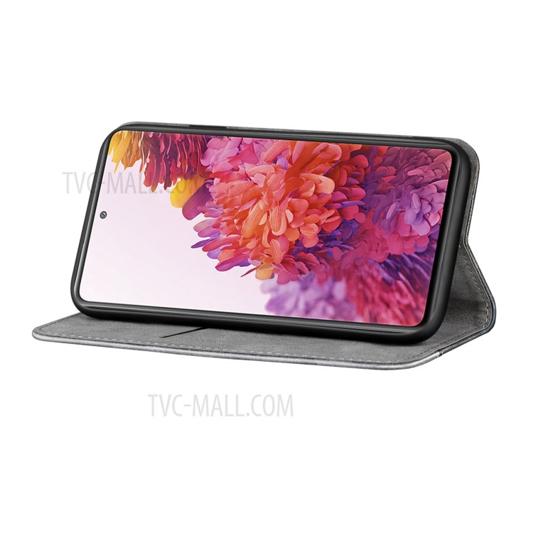 Auto-absorbed Business Splice Leather Cover Card Slot Stand Case for Samsung Galaxy S20 FE/S20 FE 5G - Grey-5