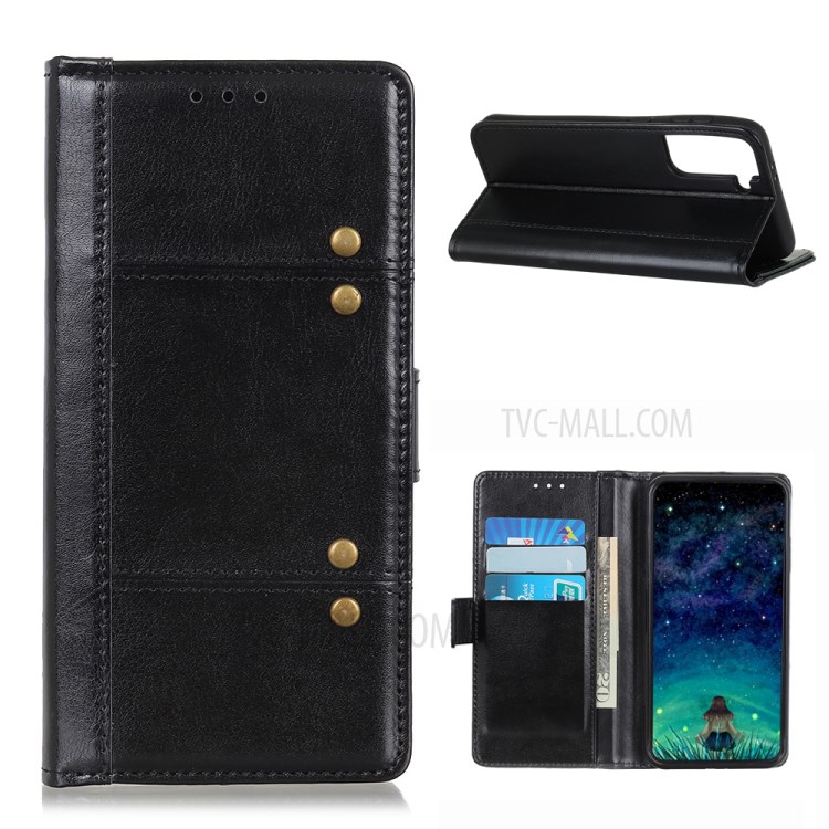 Rivet Design Crazy Horse Texture Leather Cover Case with Wallet Stand for Samsung Galaxy S30 - Black-1