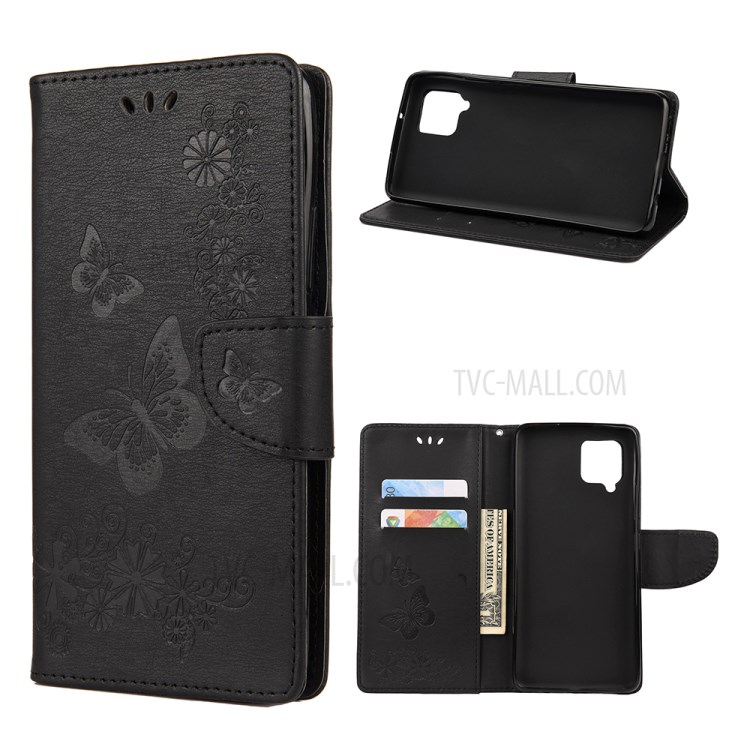 Butterfly Pattern Imprinting Leather Phone Shell for Samsung Galaxy A42 5G - Black-1
