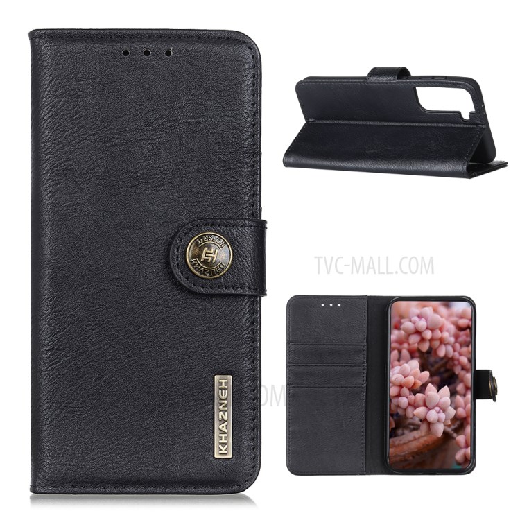 KHAZNEH Vintage Style Magnet Leather Phone Wallet Stand Cover Shell for Samsung Galaxy S30 Pro/S21 Plus - Black-1