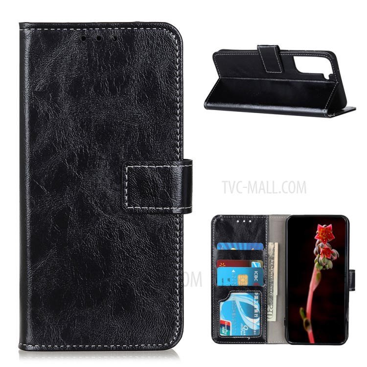 Vintage Crazy Horse Leather Phone Protective Shell for Samsung Galaxy S30 Pro/S21 Plus - Black-1